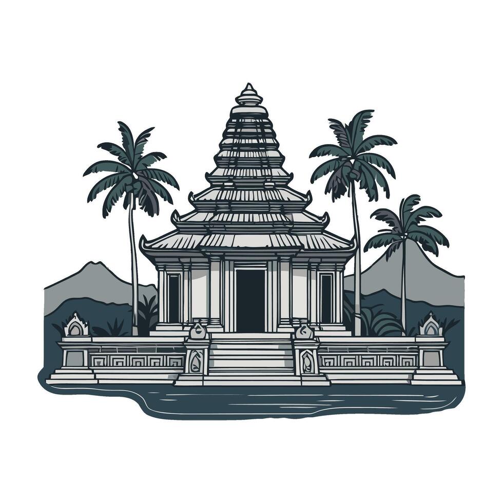 An image of a temple with palm trees vector