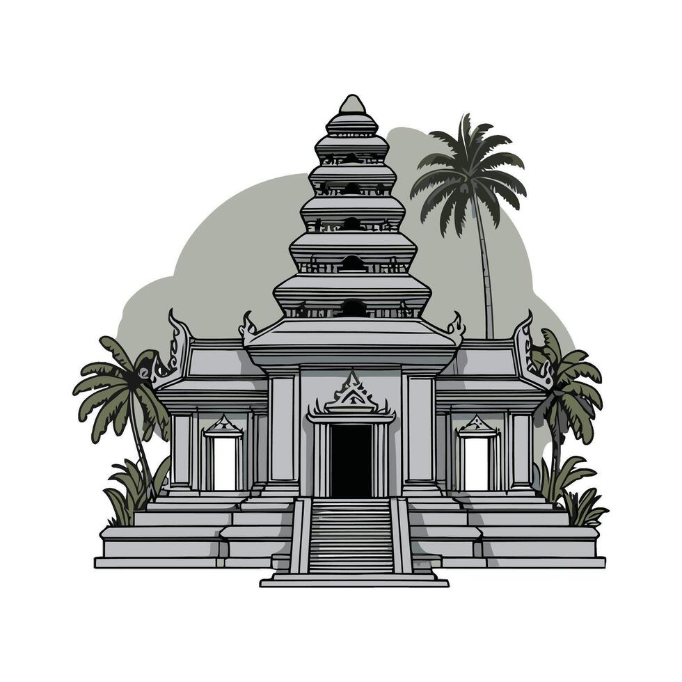 An image of a temple with palm trees vector