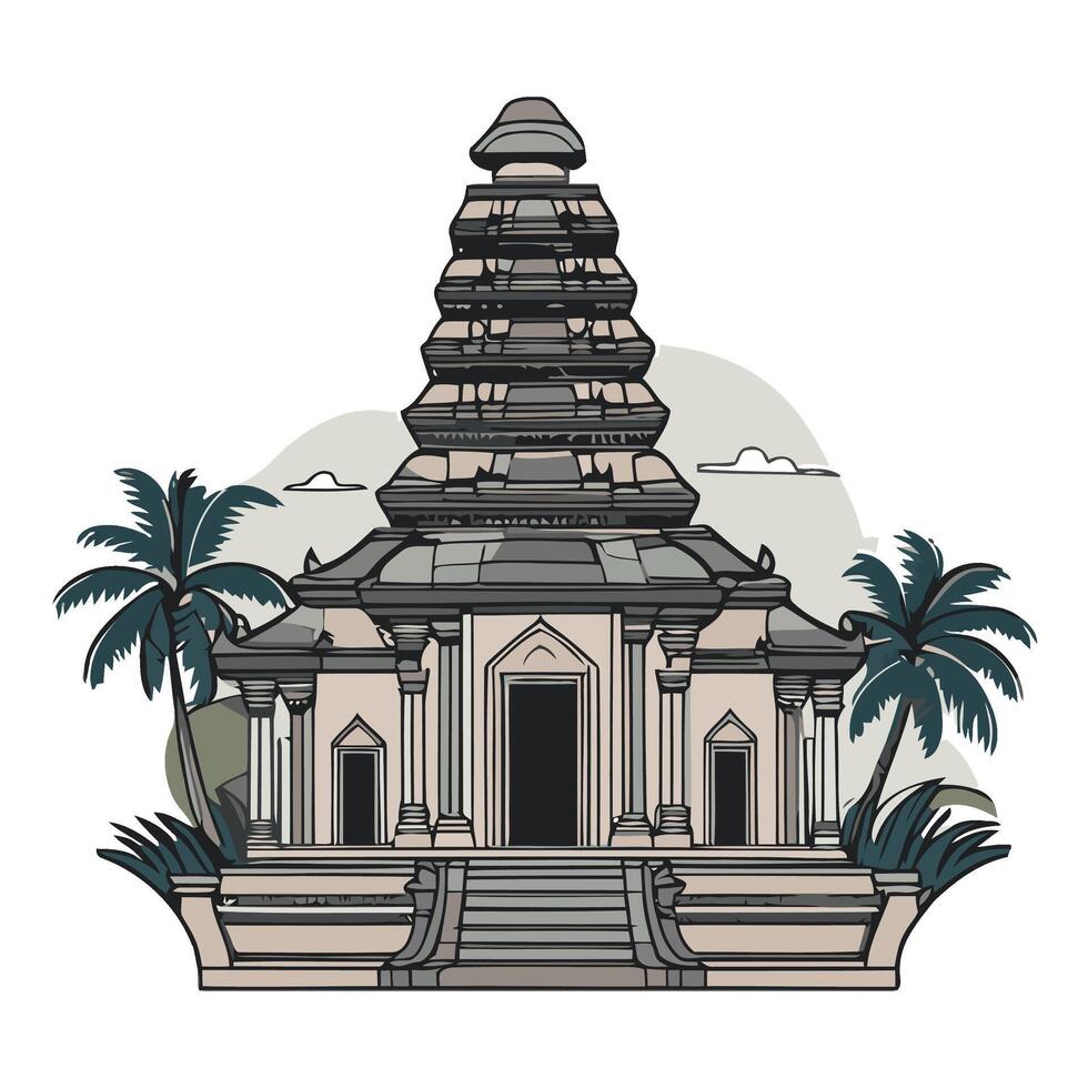 An illustration of a temple with palm trees vector