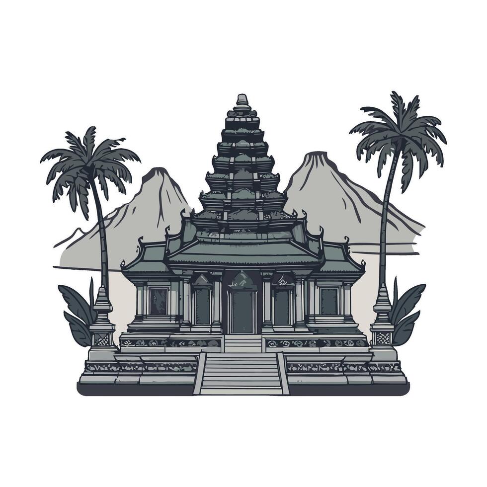 An illustration of a temple with palm trees vector