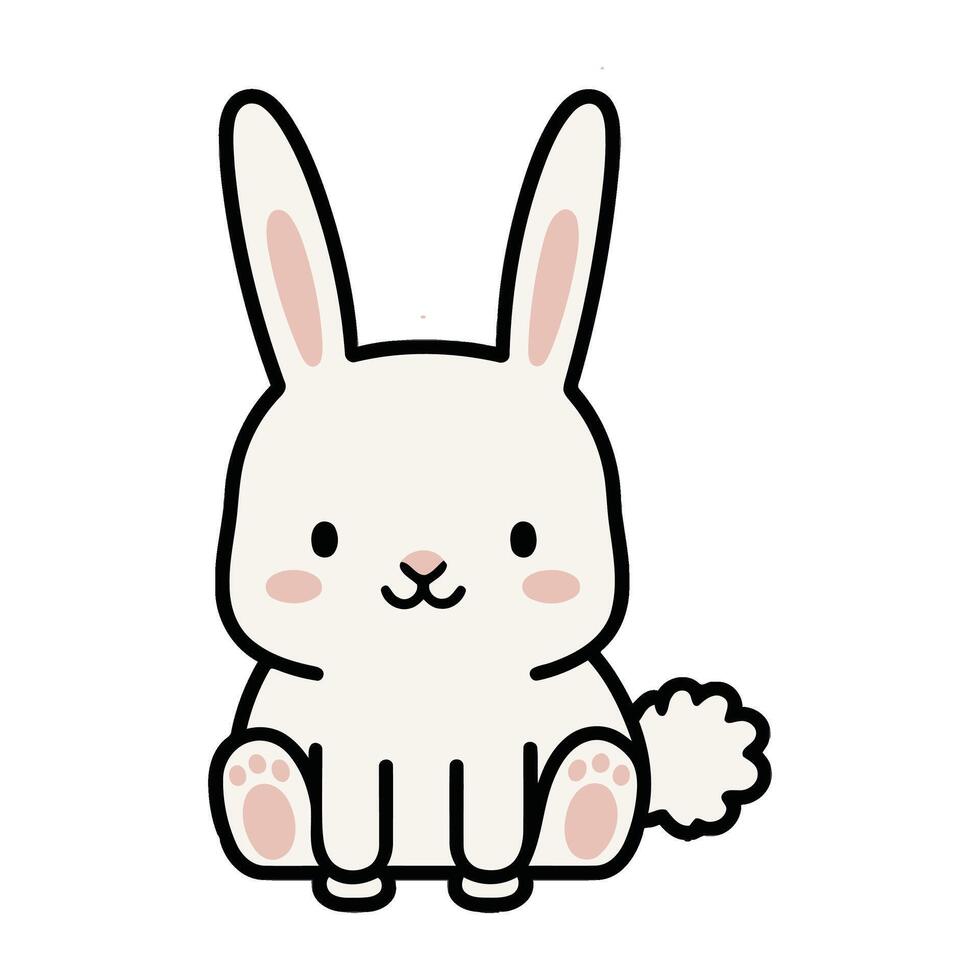A cute white rabbit sitting down on a white background vector