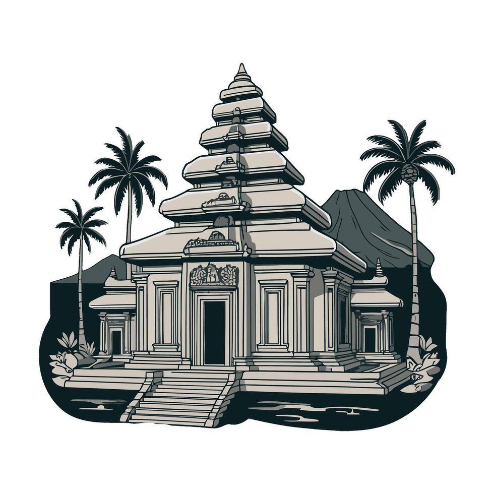 An illustration of a temple with palm trees vector
