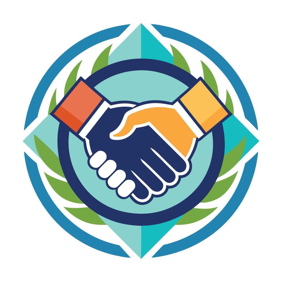 A minimalist handshake logo art illustration with a handshake icon logo vector