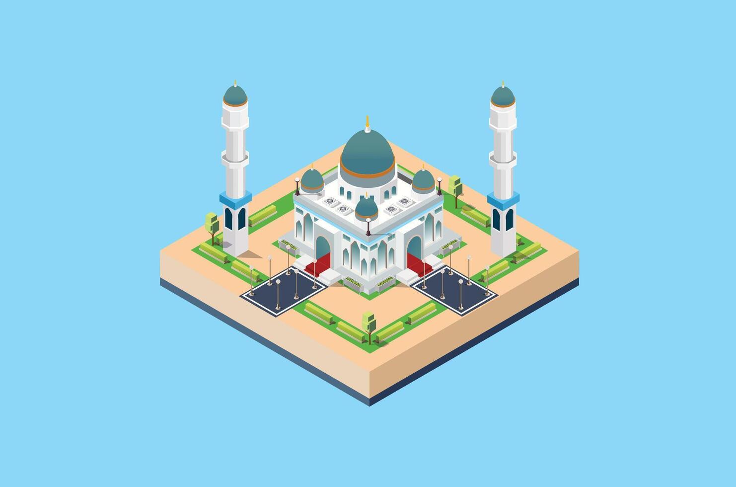 3d isometric illustration of mosque vector
