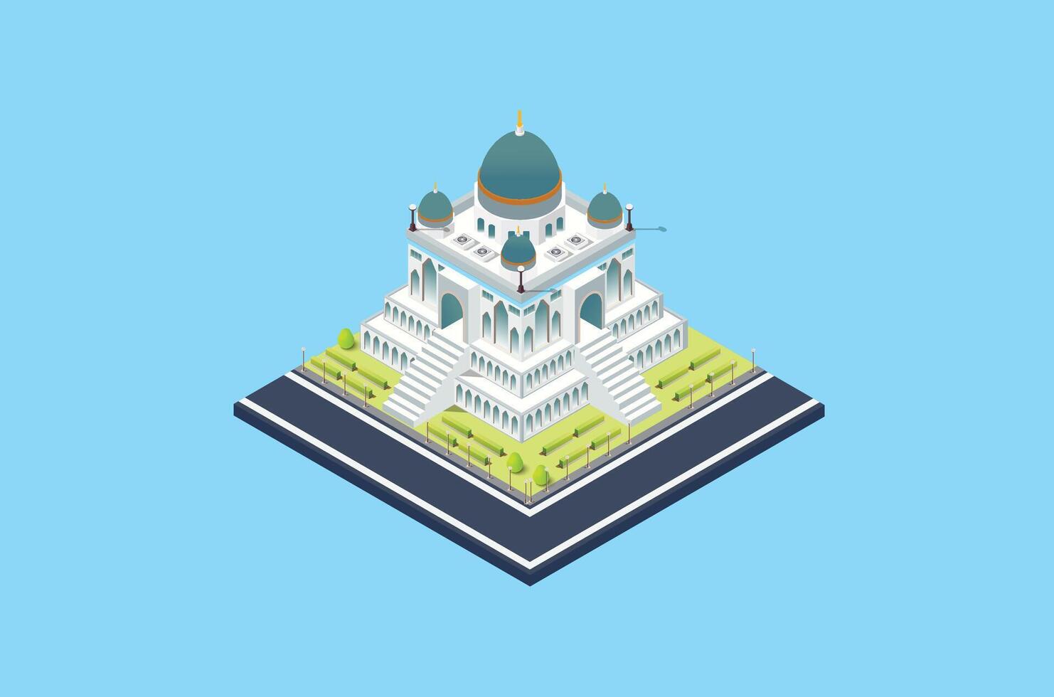 3d isometric illustration of mosque in the middle of the city near the main road. Suitable for Diagrams, Infographics, Book Illustration vector