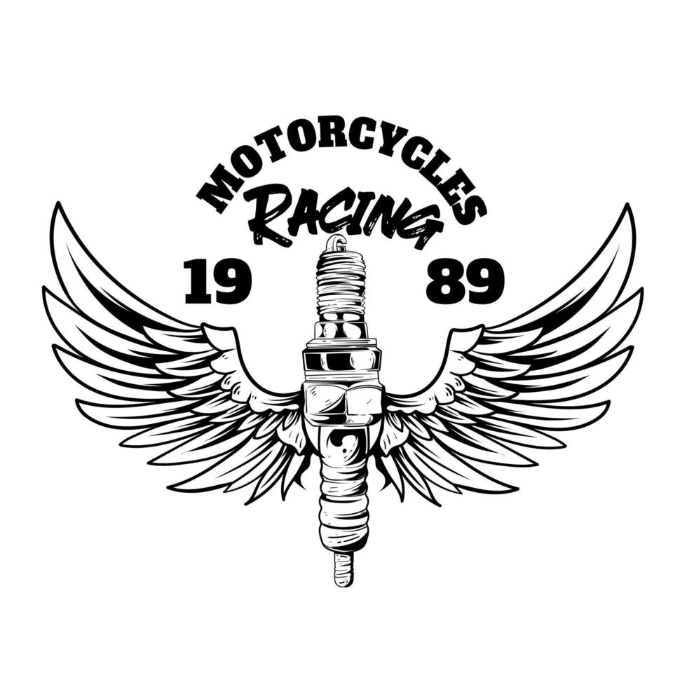 spark plug winged Car and motorcycle repair service of Isolated on white background. Perfect for t-shirt, emblems, labels, badges and logos. vector