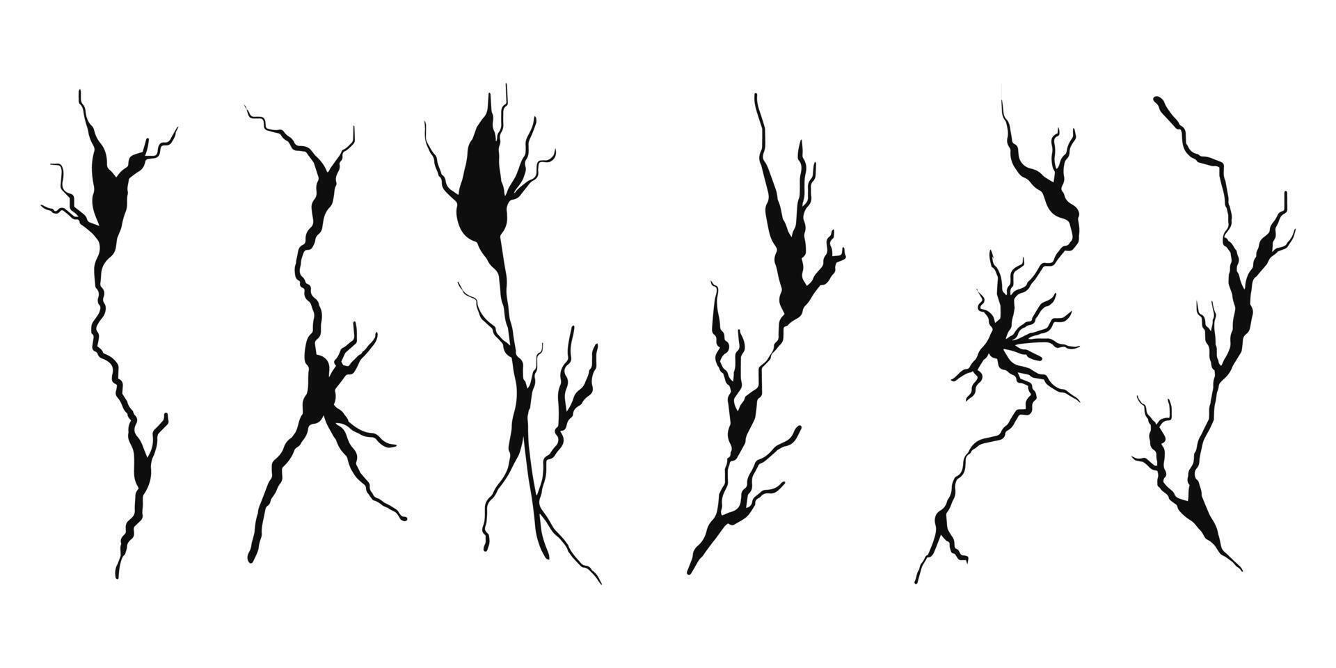 Hand drawn cracked wall, ground, glass, egg. doodle break set vector