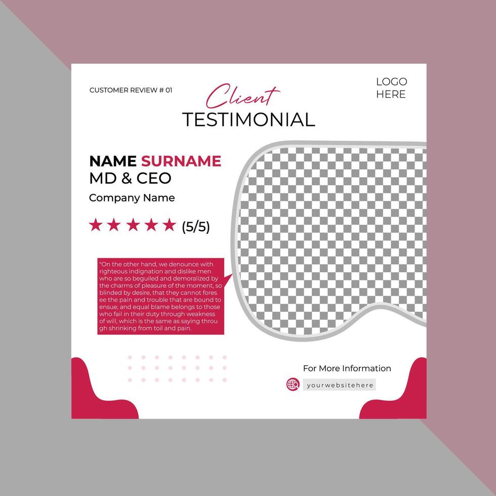 Client feedback or customer testimonial social media post design template. Client testimonial or Customer feedback social media banner template. Our Customer's review Testimonial banner design. vector