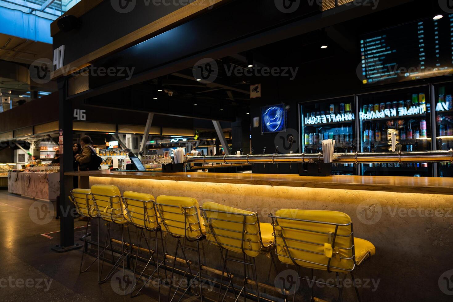 Classic bar counter interior with empty seats photo