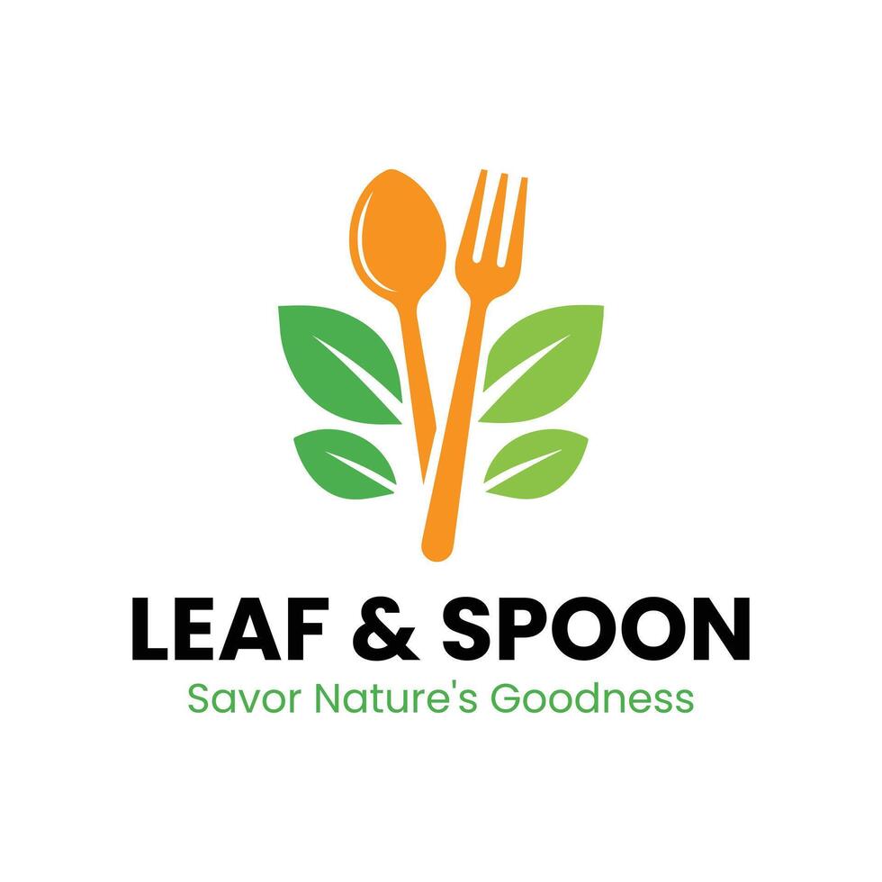 Eco-Friendly Organic Dining Logo Fork and Spoon with Leaf on White Background vector