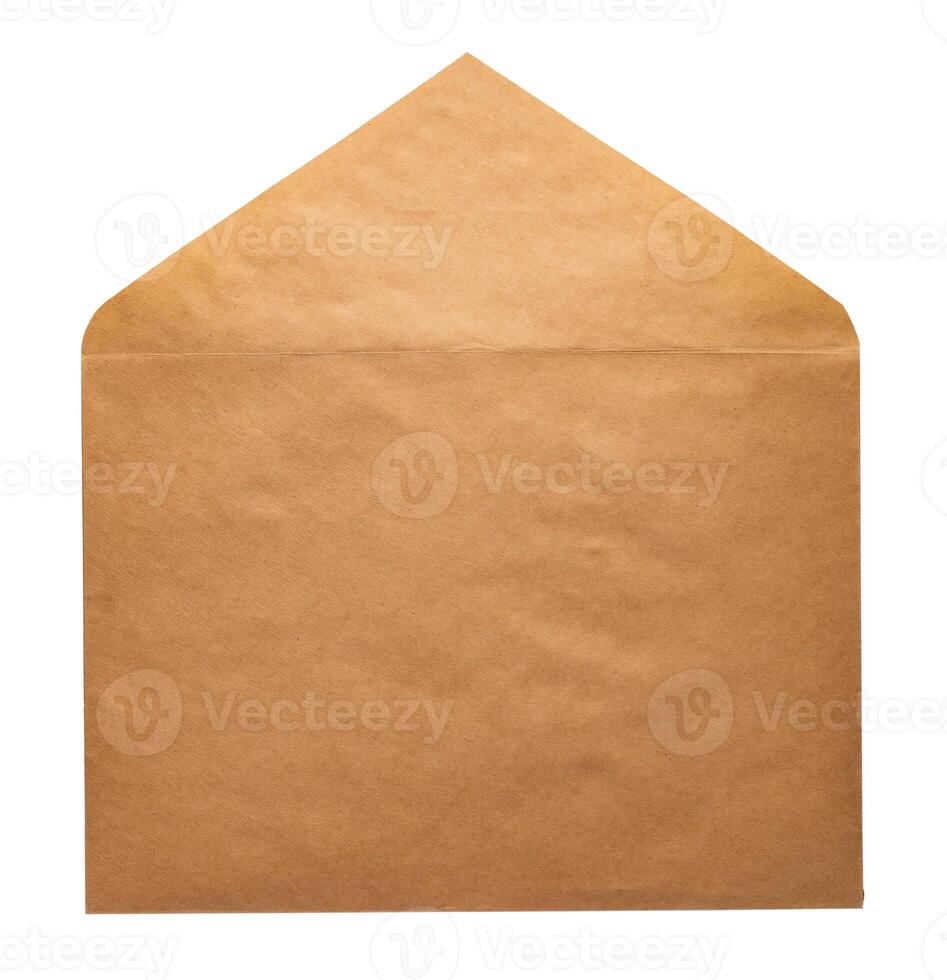 Recycled craft paper envelope isolated white background photo