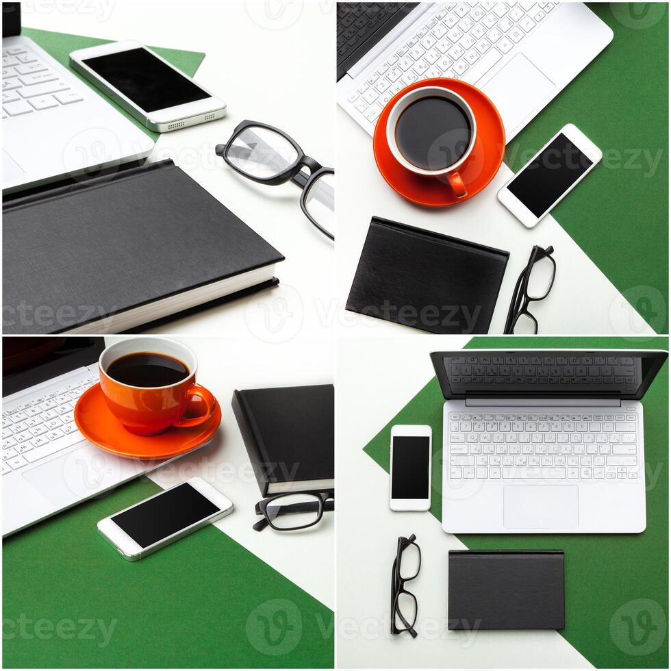 A laptop computer sitting on top of a table photo