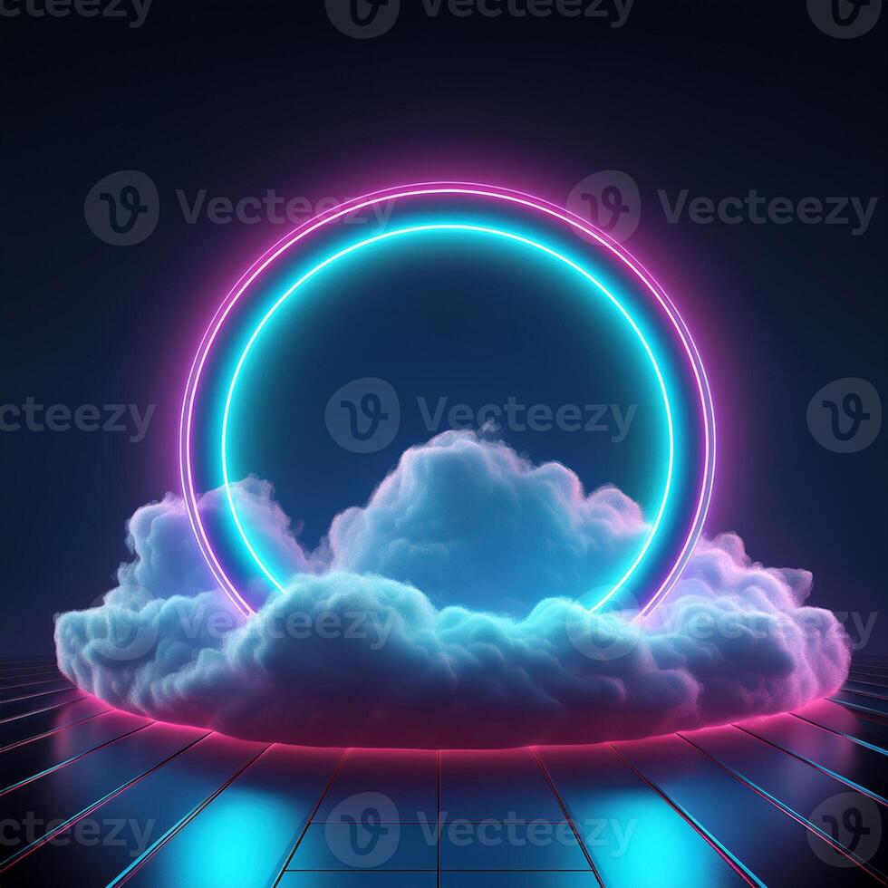 Glowing Neon Frame Encircles Cosmic Horizon photo