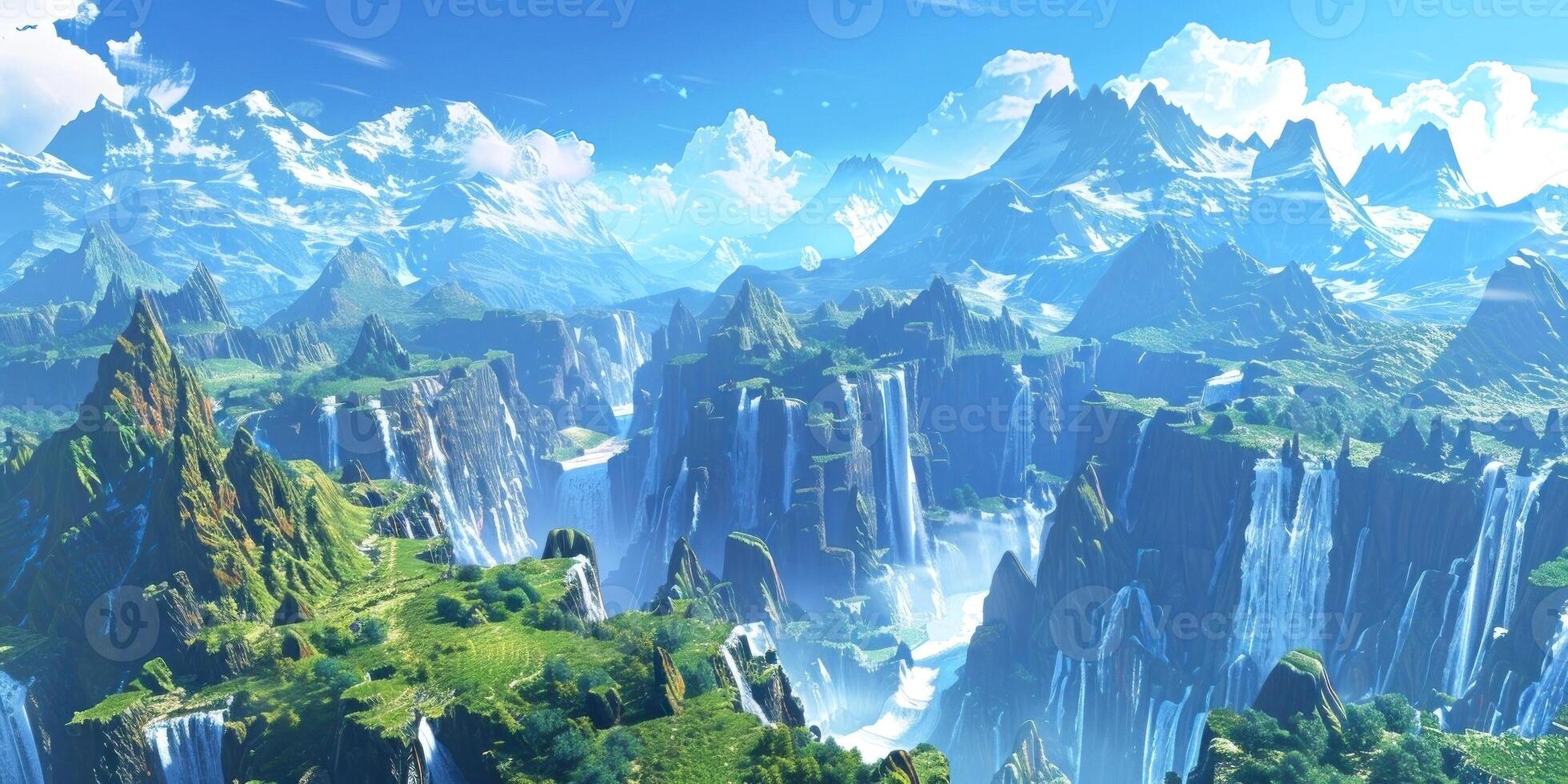 Immerse yourself in this breathtaking landscape featuring majestic mountains photo