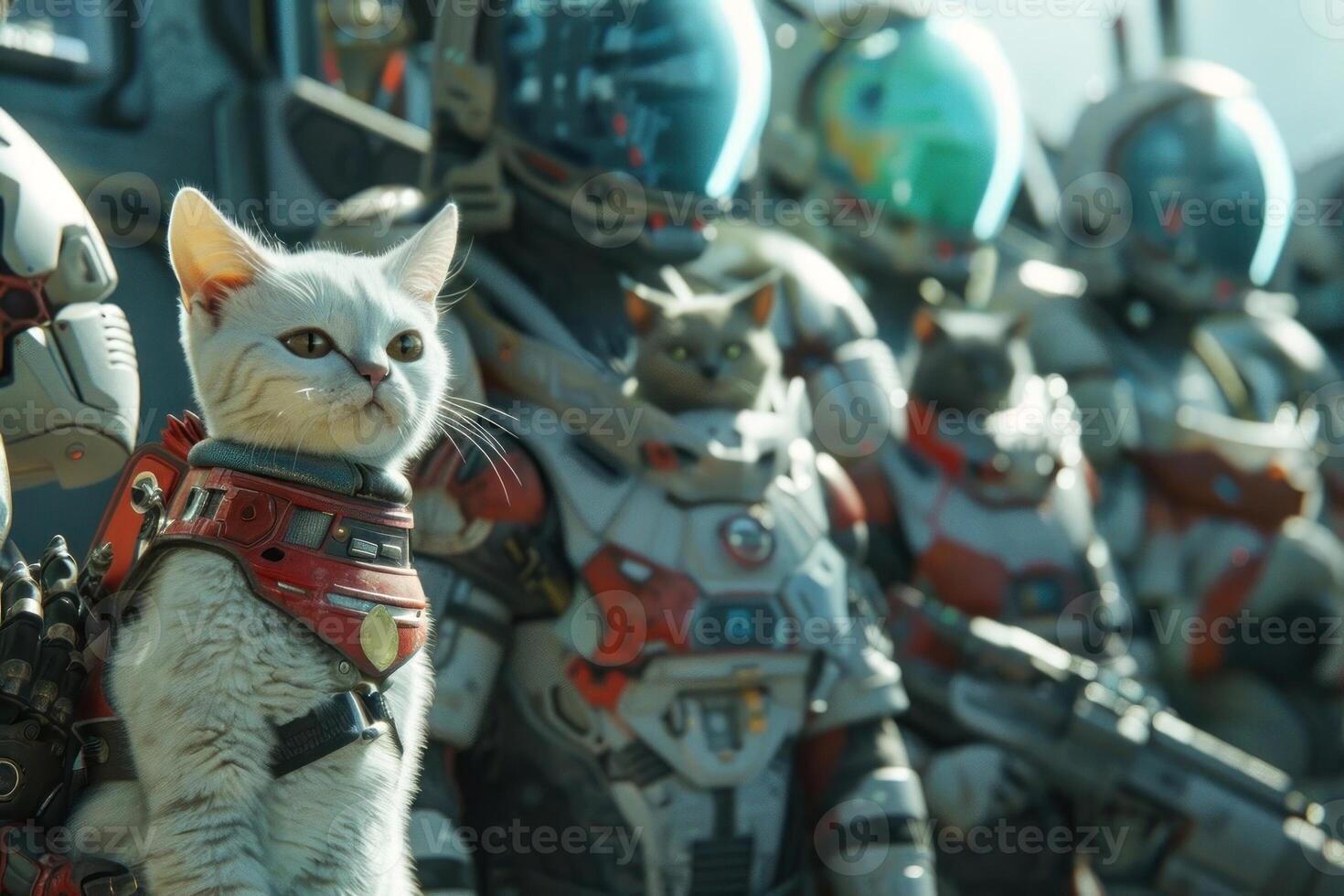 Embark on a cosmic adventure with space cats in futuristic armor photo