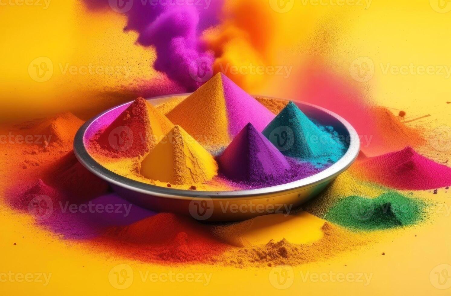 Vibrant pyramids of colored powder create a mesmerizing display in this stunning photo. photo