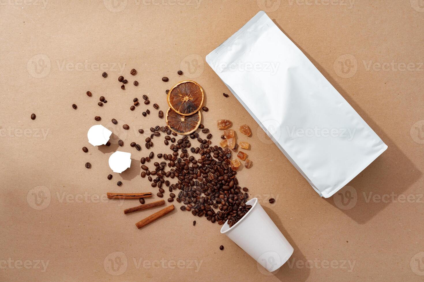 Coffee identity branding mockup set top view flat lay photo