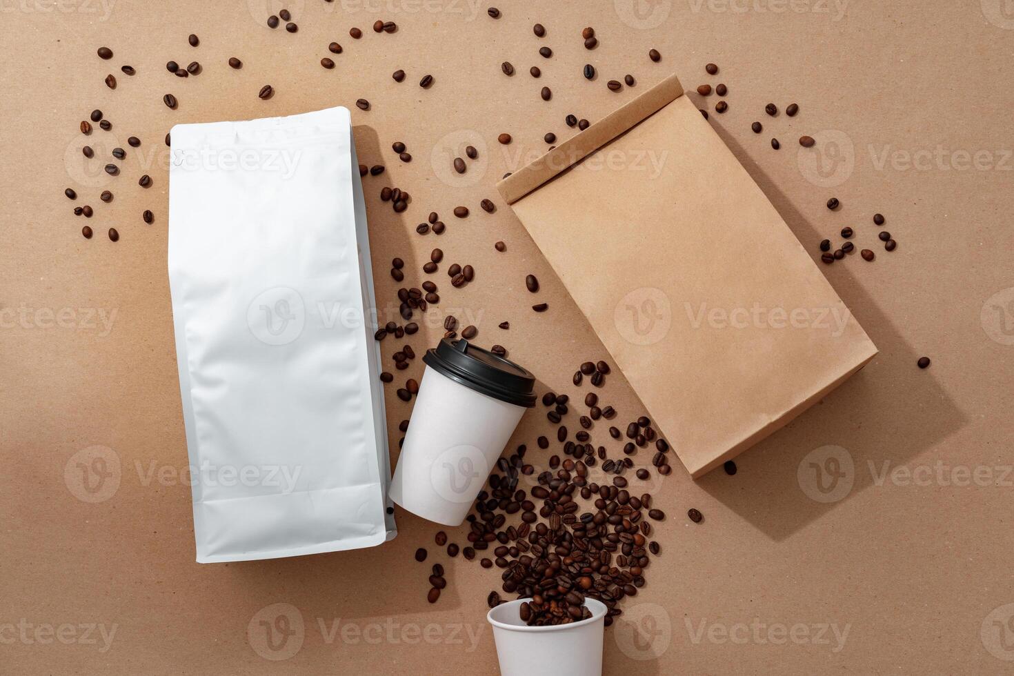 Coffee identity branding mockup set top view flat lay photo