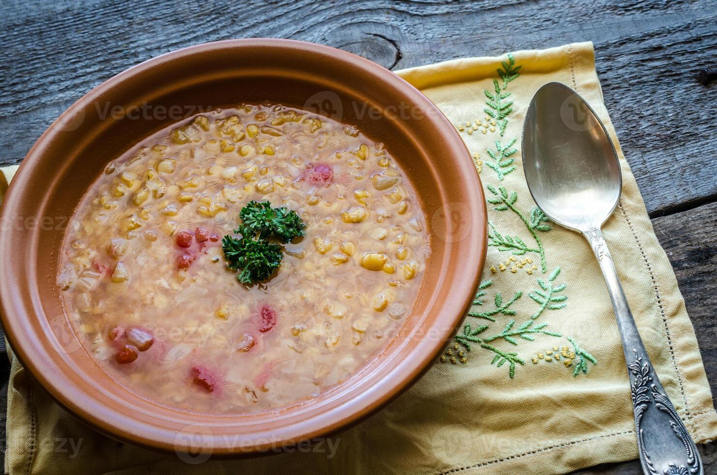 Soup with red lentils and bulgur photo