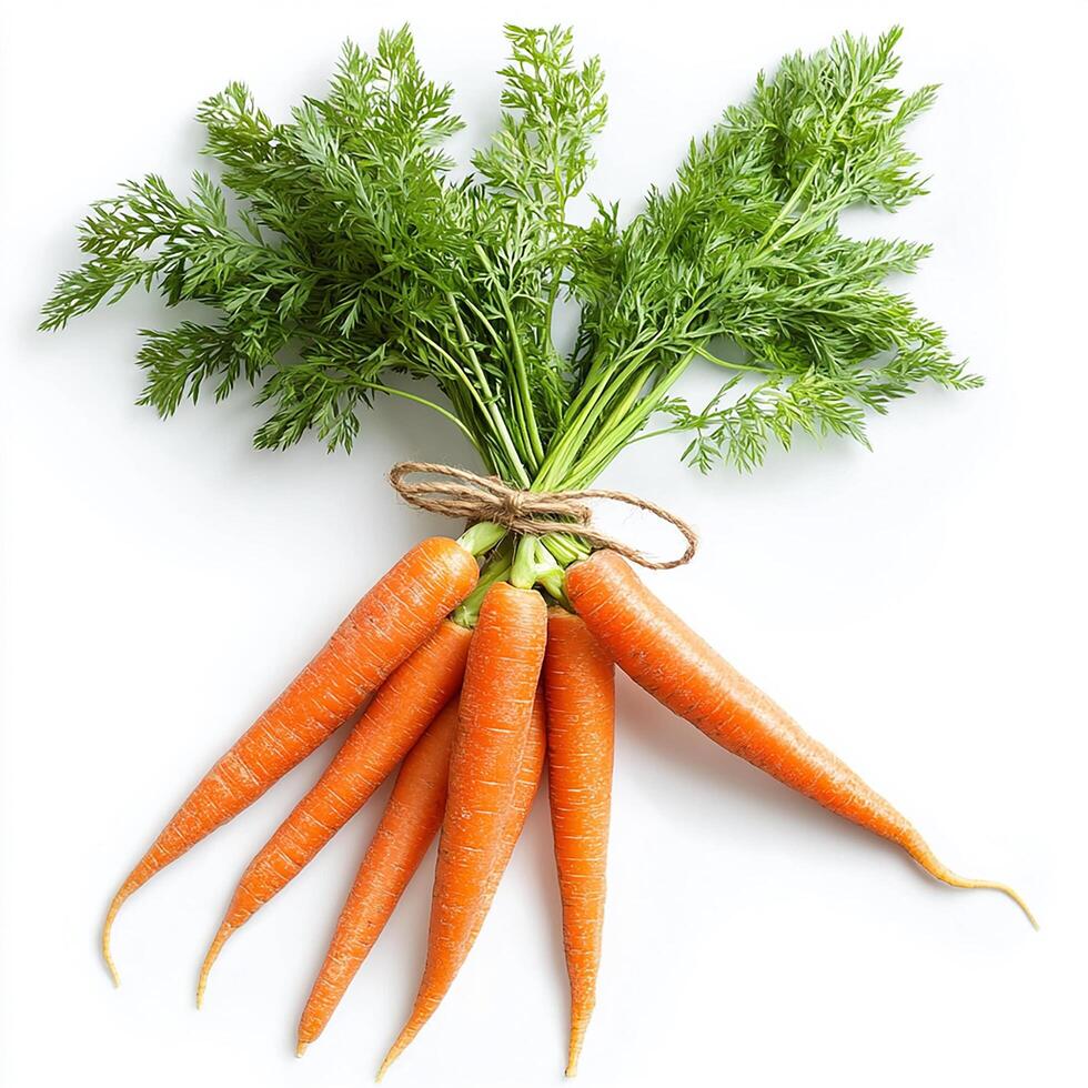 Create an image of a fresh bunch of carrots, isolated on a clean white background. Bunch of carrots photo
