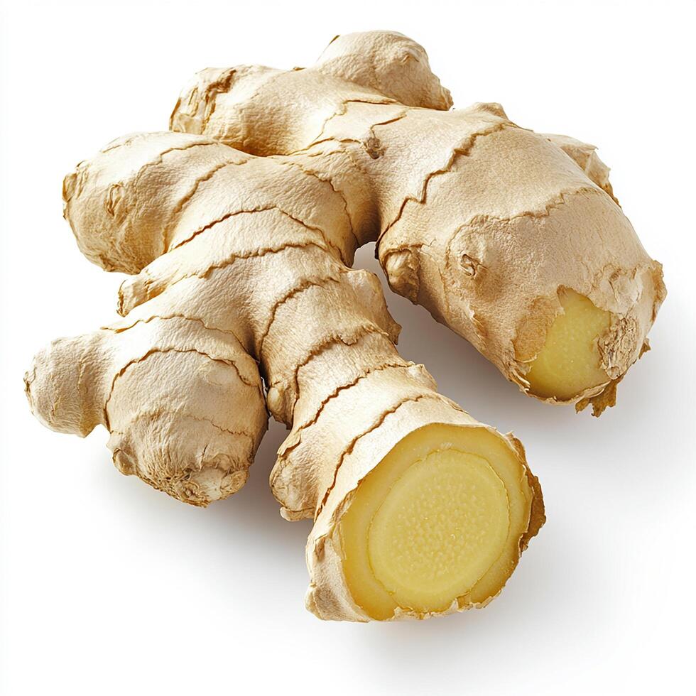 Fresh ginger isolated on a clean white background photo