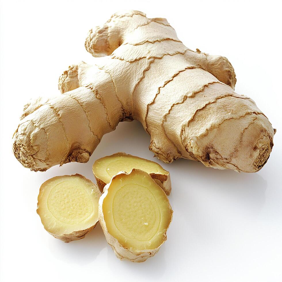 Fresh ginger isolated on a clean white background photo