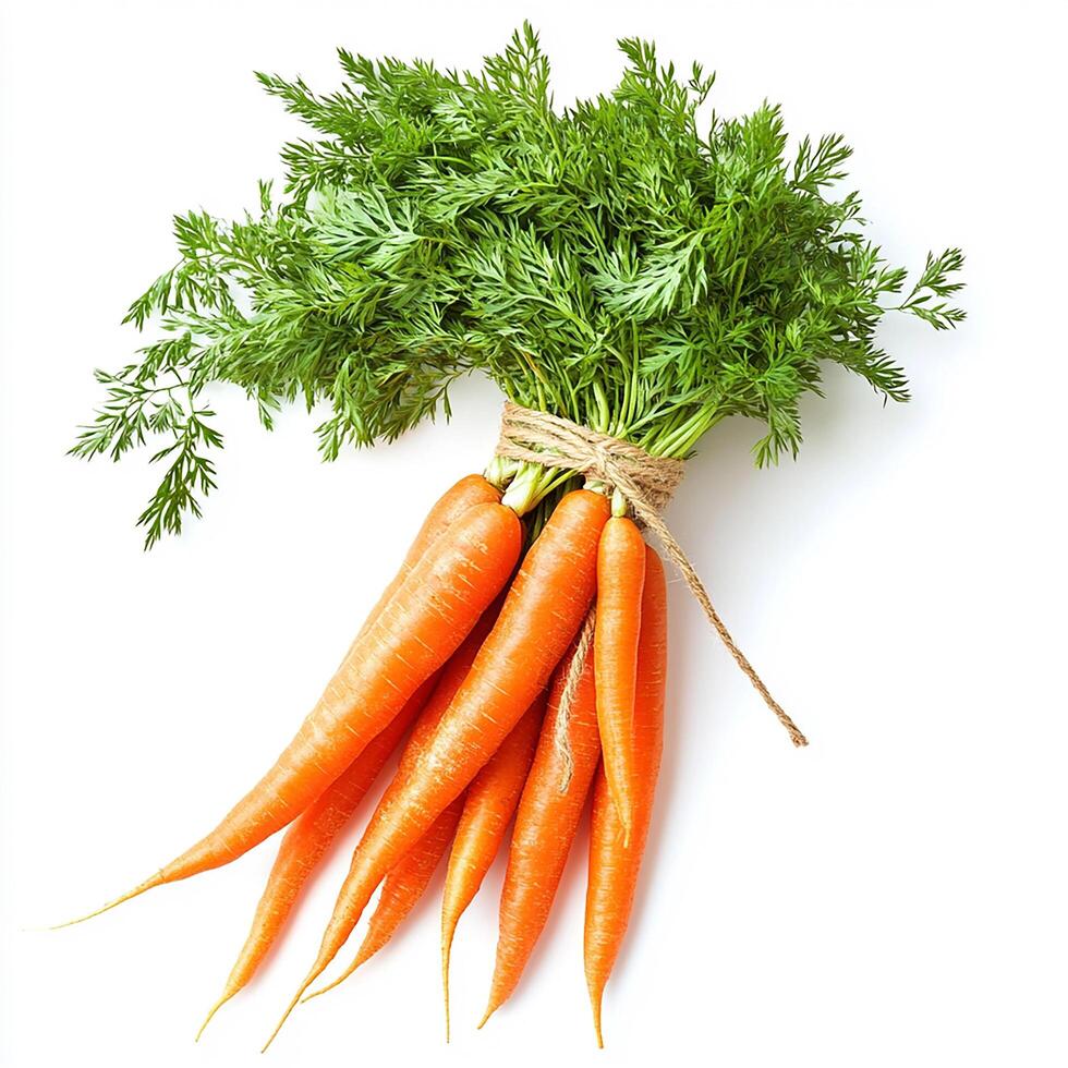 Create an image of a fresh bunch of carrots, isolated on a clean white background. Bunch of carrots photo