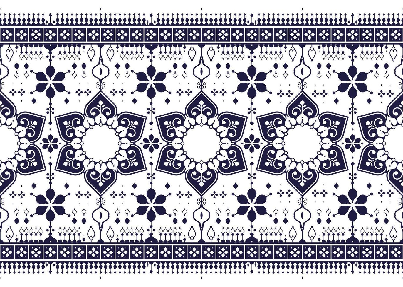 dark blue geometric and mandalas ethnic fabric seamless pattern on white background, design for cloth, carpet, batik, wallpaper, wrapping etc. vector