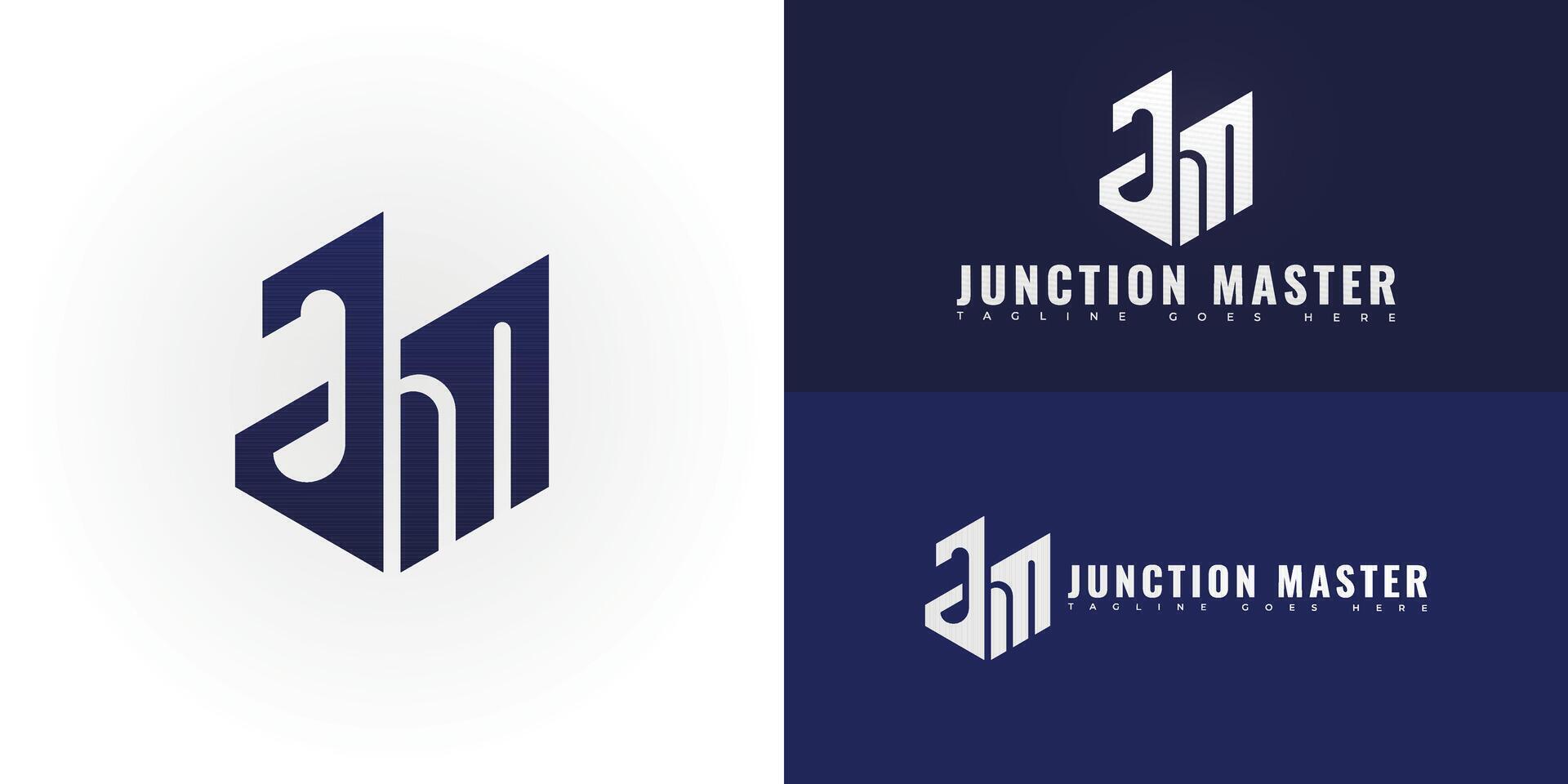 Modern initial letter JM or MJ logo in blue color isolated on multiple background colors. The logo is suitable for plumbing construction logo design inspiration templates. vector