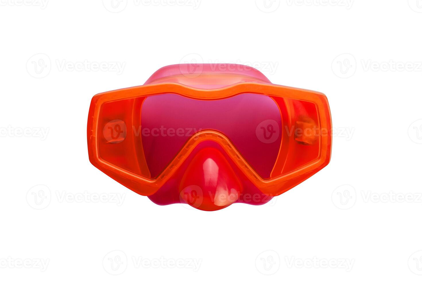 Red swimming mask isolated on white background. Mask for diving under water photo