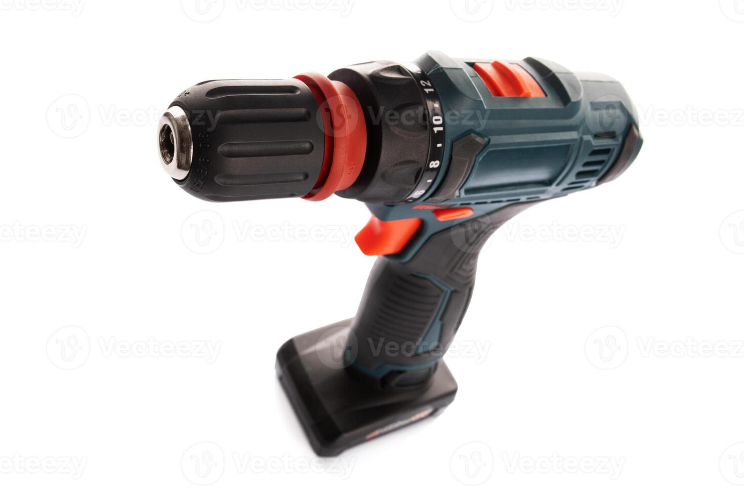 Cordless drill screwdriver isolated on white background. Professional tool photo