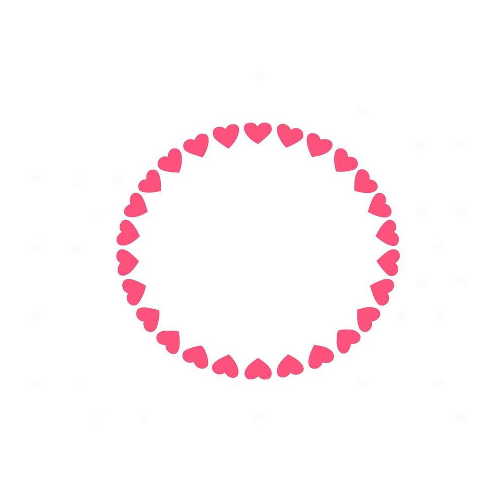 Circle of pink hearts on a white background illustration. vector
