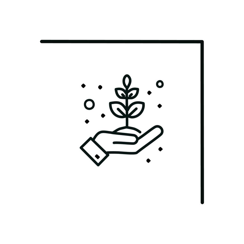 Plant in hand line icon, concept illustration, outline symbol, sign, linear symbol. vector