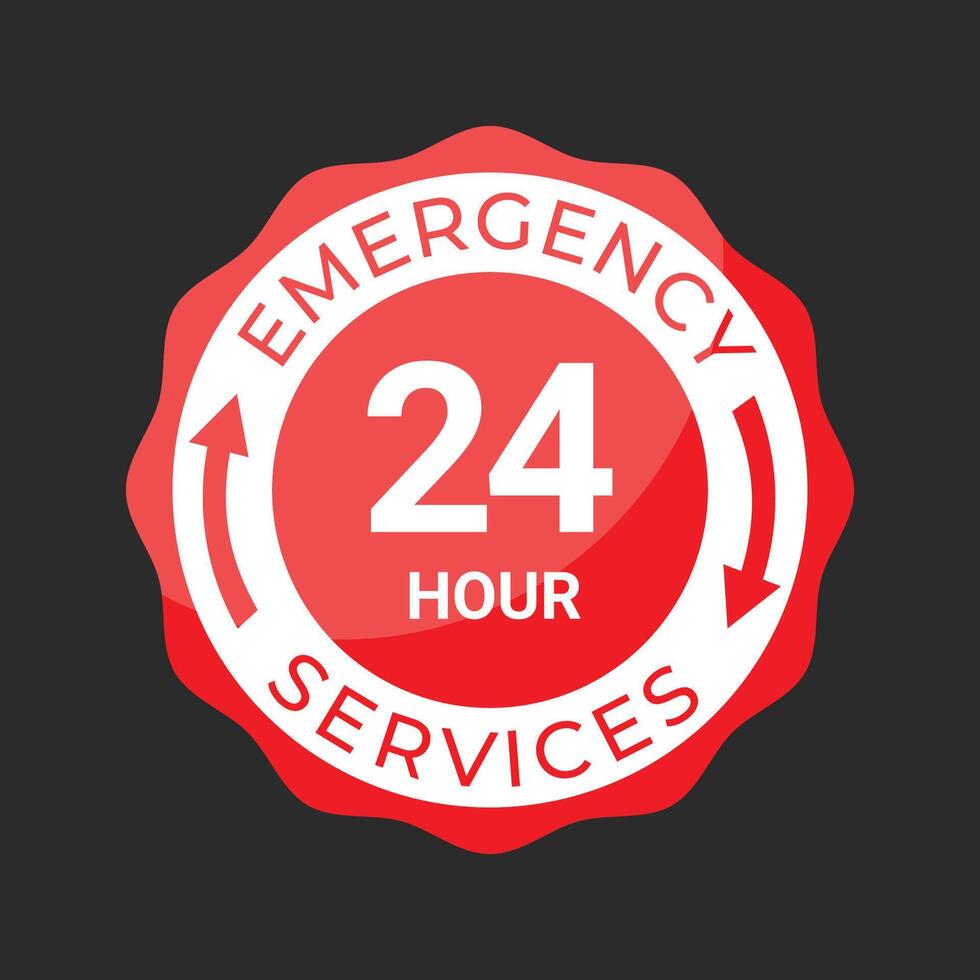 24 Hour Emergency Service with red shape Illustration vector