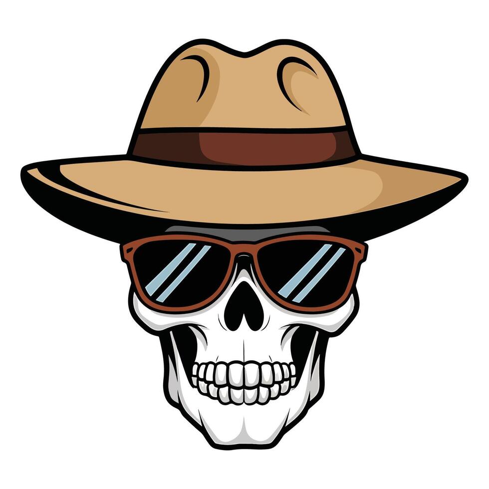 A illustration of a skull wearing a hat and sunglasses vector