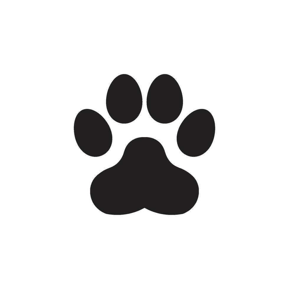 A black and white paw print icon on a white background vector