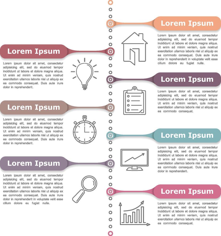 Vertical process diagram template with line icons vector