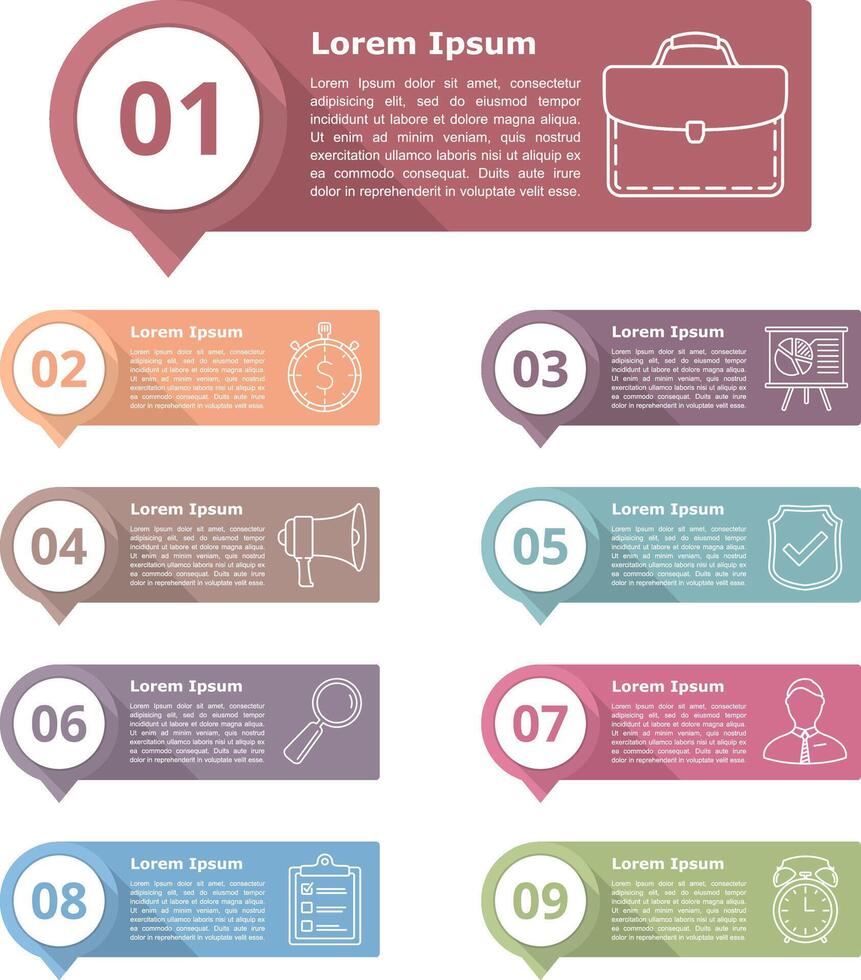 Set of nine infographics design elements for your text with numbers and line icons vector