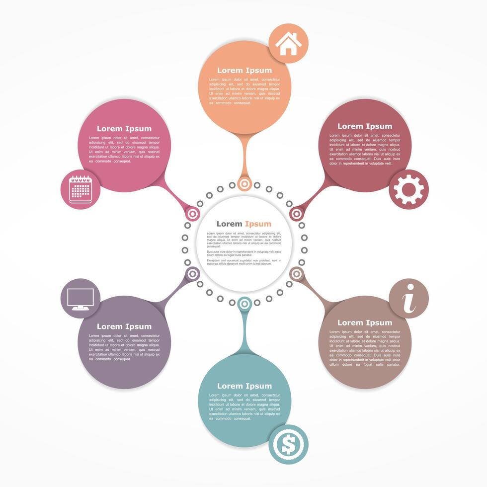 Circle flow diagram template with six elements vector