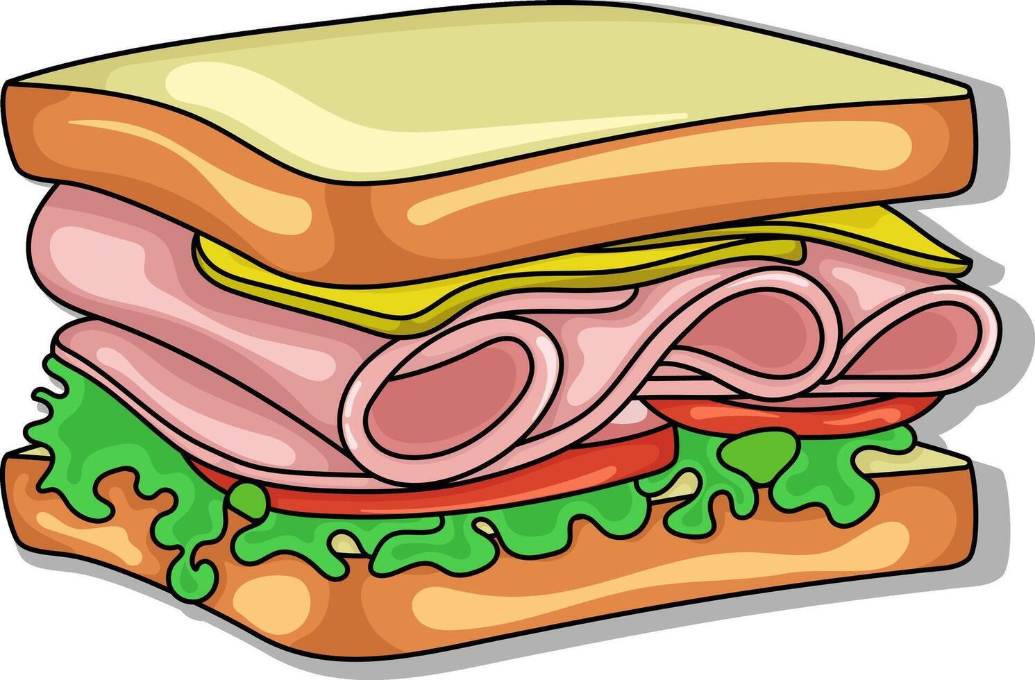 a sandwich with ham, lettuce and tomato on a white background vector
