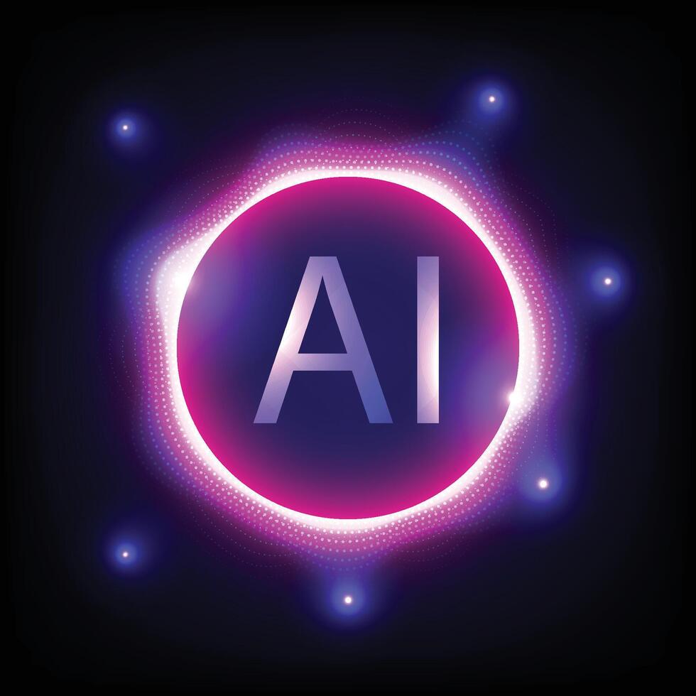 Digital technology AI background. Ring circuit technology background. Design for connection chipset cloud communication computer concept connection processor quantum bright neon blue . vector