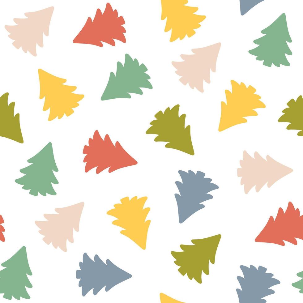 Seamless pattern with simple multicolored Christmas trees on a white background. graphics. vector