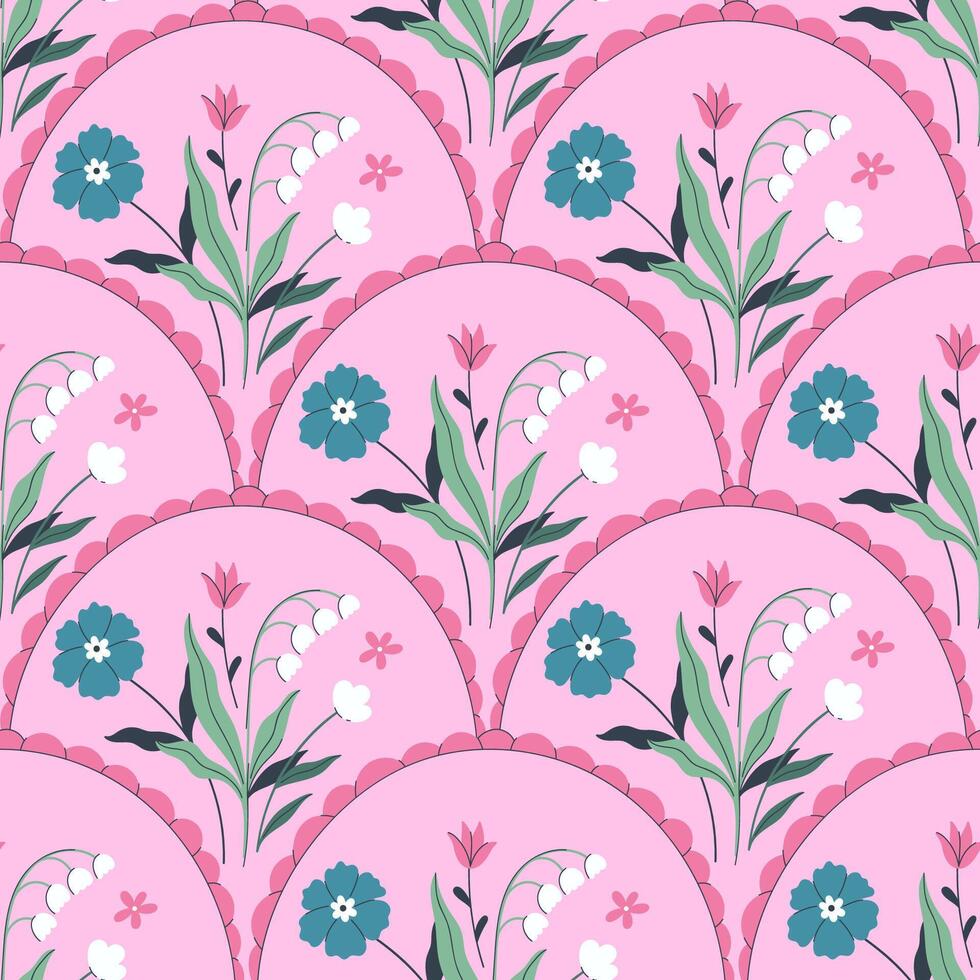 Seamless pattern with flowers on a pink background. graphics. vector