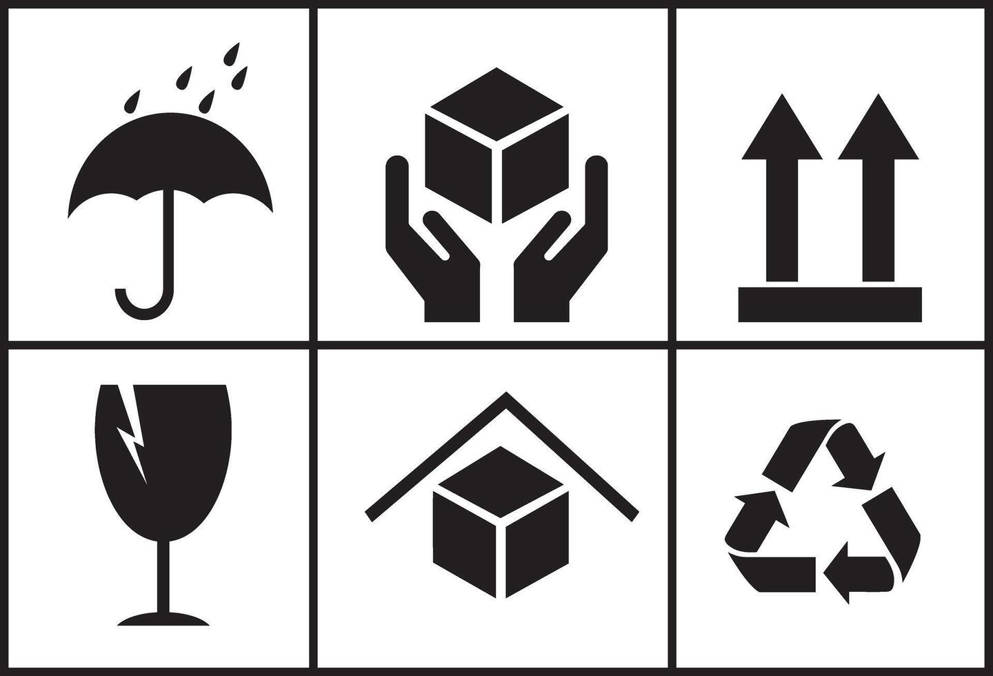 Illustrations of icons for packaging and cargo handling. Each one represents a concept related to packaging and handling instructions. vector