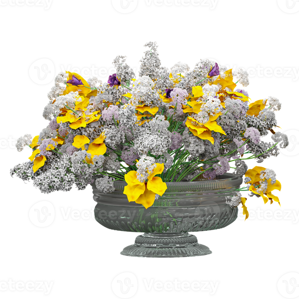 3d rendering of various flower in pot on isolated canvas png