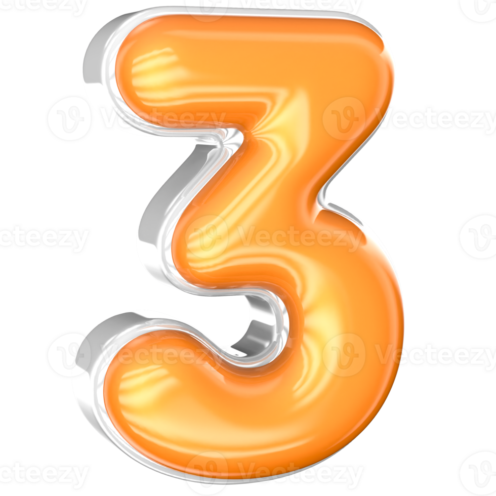 3 Number 3D Render With White And Yellow png