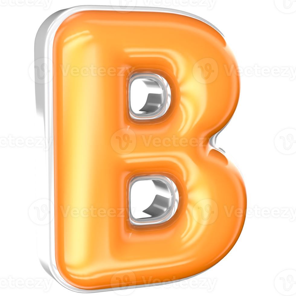 B Font 3D Render With White And Yellow png