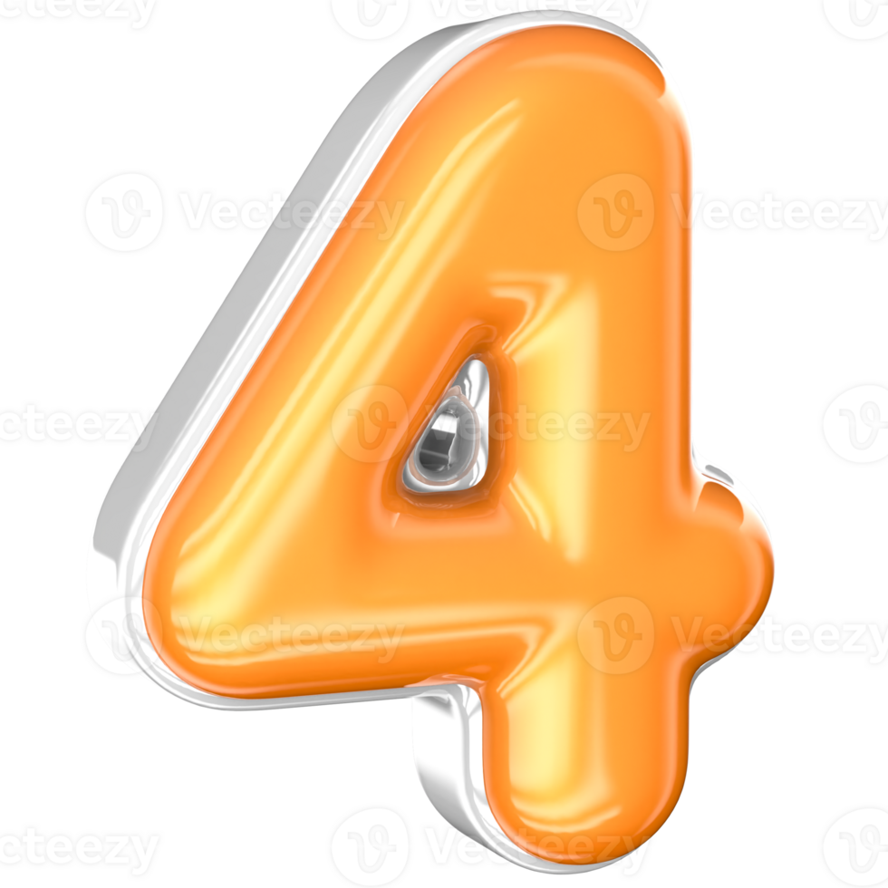 4 4 número 3d hacer con blanco y amarillo png
