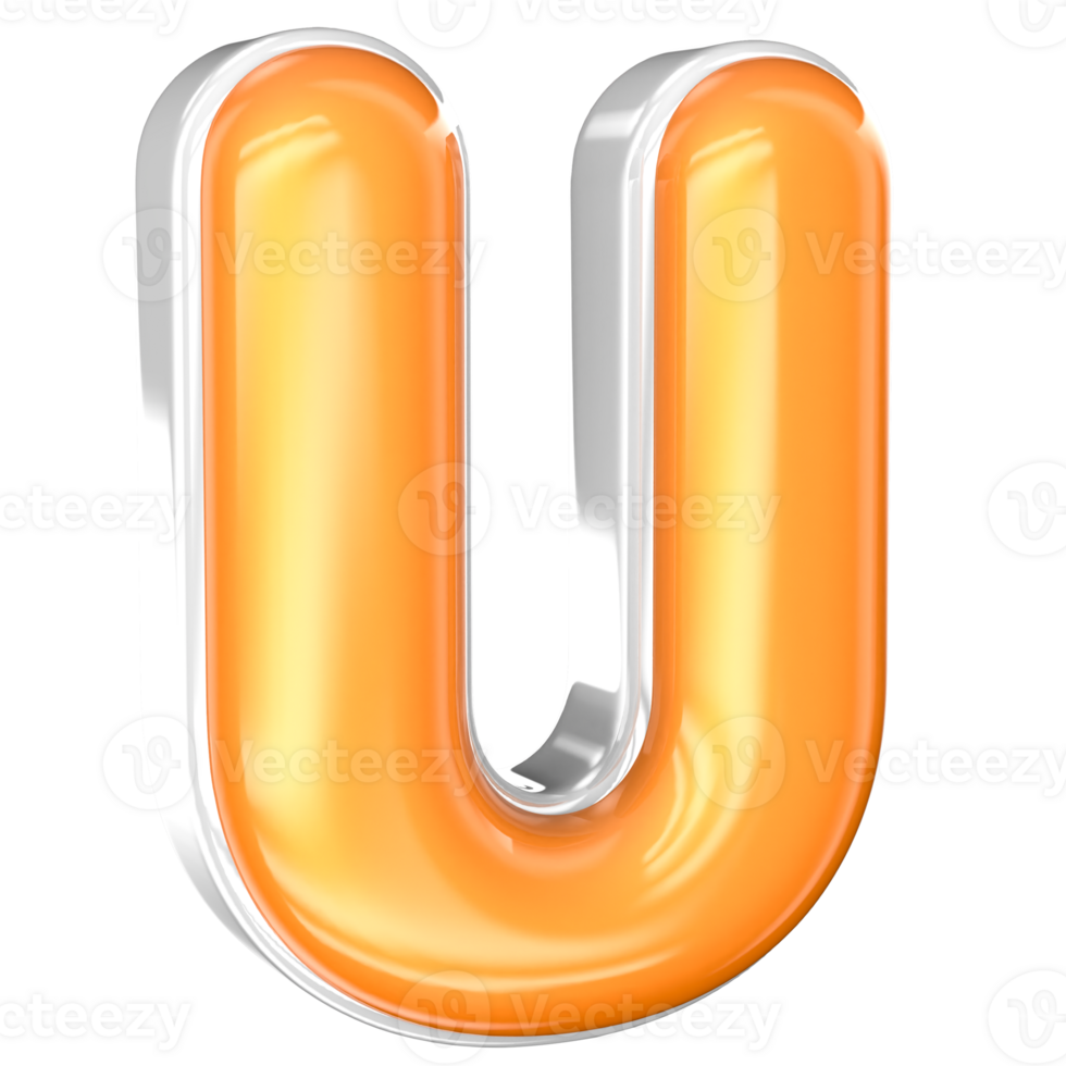U Font 3D Render With White And Yellow png