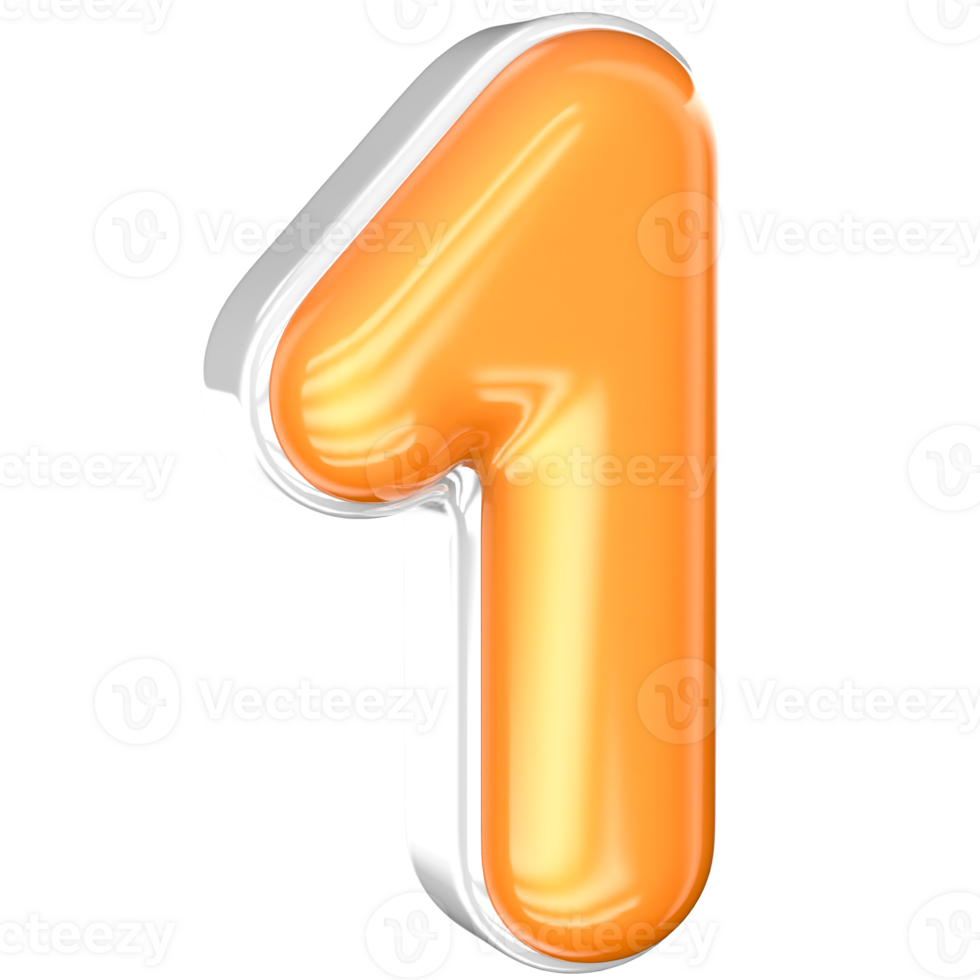 1 nombre 3d rendre avec blanc et Jaune png